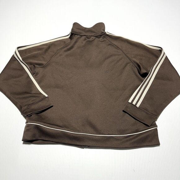 Adidas Retro Track Jacket Brown White Stripes Women’s Size L Spellout - Picture 6 of 11